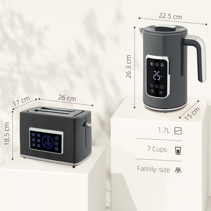 HOMCOM Touch Screen Kettle and Toaster Set - Grey