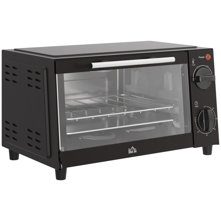 HOMCOM 9L Mini Oven & Grill | Toaster Oven, Timer, 750W — Black