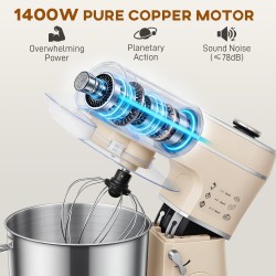 Batteur sur socle HOMCOM, 6L 1400W Robot pâtissier à tête inclinable avec 11 vitesses, puls