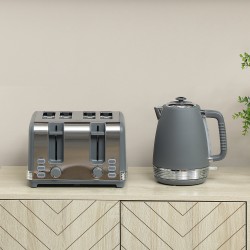 HOMCOM Stainless Steel Panel Kettle and Toaster Set - Grey