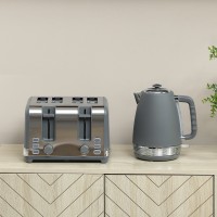 HOMCOM Stainless Steel Panel Kettle and Toaster Set - Grey