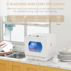 HOMCOM Table Top Dishwasher with Built-in 6L Water Tank, Mini Countert