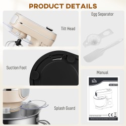 Impastatrice HOMCOM, 6L 1400W Impastatrice a testa inclinabile con 11 Velocità, Puls