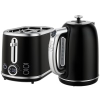 HOMCOM Poliertes Retro 40-100°C-Wasserkocher- und Toaster-Set – Schwarz