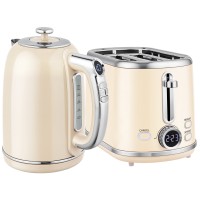 HOMCOM Retrò Lucido 40-100°Set Bollitore e Tostapane C - Crema