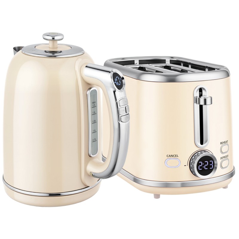 HOMCOM Retrò Lucido 40-100°Set Bollitore e Tostapane C - Crema