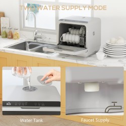 HOMCOM Table Top Dishwasher with Built-in 6L Water Tank, Mini Countert
