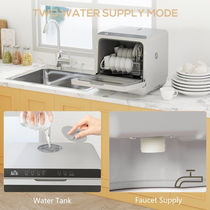 HOMCOM Table Top Dishwasher with Built-in 6L Water Tank, Mini Countert