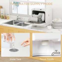 Lave-vaisselle de comptoir HOMCOM avec réservoir 6L d'eau intégré, mini lave-vaisselle de comptoir avec