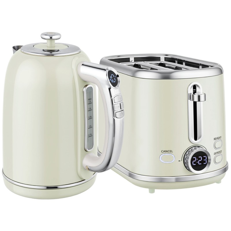 HOMCOM Polerad Retro 40-100°C Vattenkokare och Brödrost Set – Grå