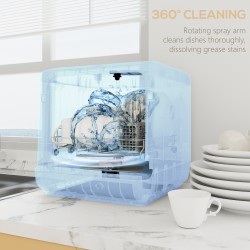 Lave-vaisselle de comptoir HOMCOM avec réservoir 6L d'eau intégré, mini lave-vaisselle de comptoir avec