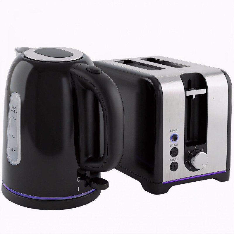 HOMCOM Schlichtes poliertes Toaster- und Kessel-Set - Schwarz