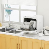 HOMCOM Table Top Dishwasher with Built-in 6L Water Tank, Mini Countert