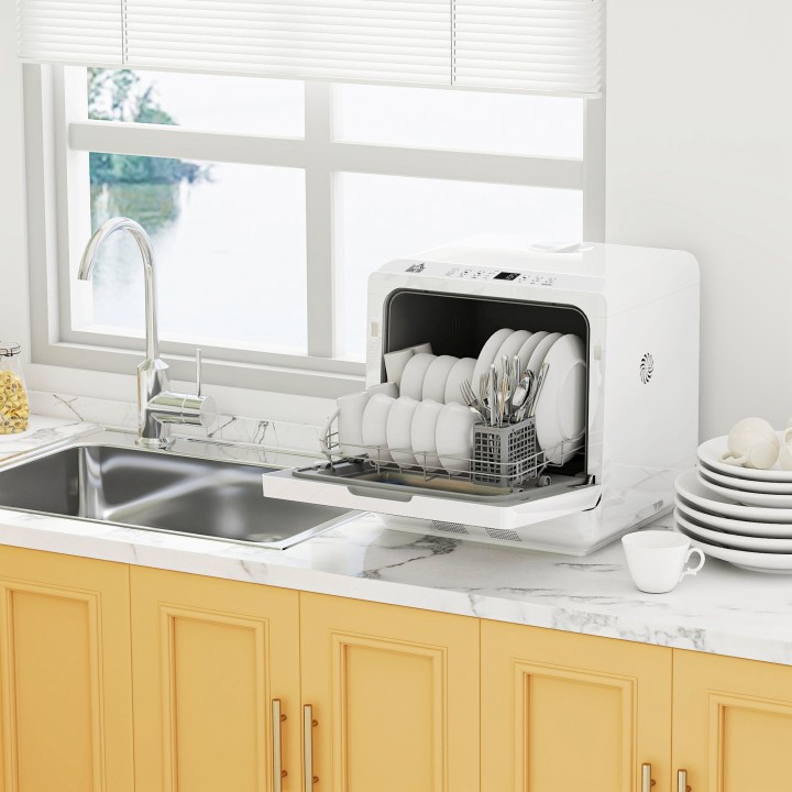 HOMCOM Table Top Dishwasher with Built-in 6L Water Tank, Mini Countert