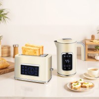 HOMCOM Wasserkocher und Toaster Set mit Touchscreen - Creme