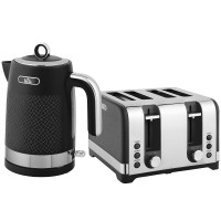 HOMCOM Elegant Texturerad Vattenkokare och Fyrfacksbrödrost Set - Svart