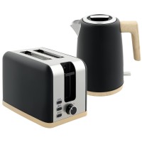 HOMCOM Stainless Steel Kettle & 2-Slice Toaster Set — Black