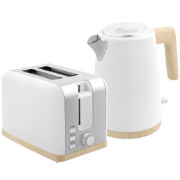 HOMCOM Stainless Steel Kettle & 2-Slice Toaster Set — White