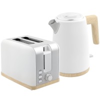 HOMCOM Stainless Steel Kettle & 2-Slice Toaster Set — White