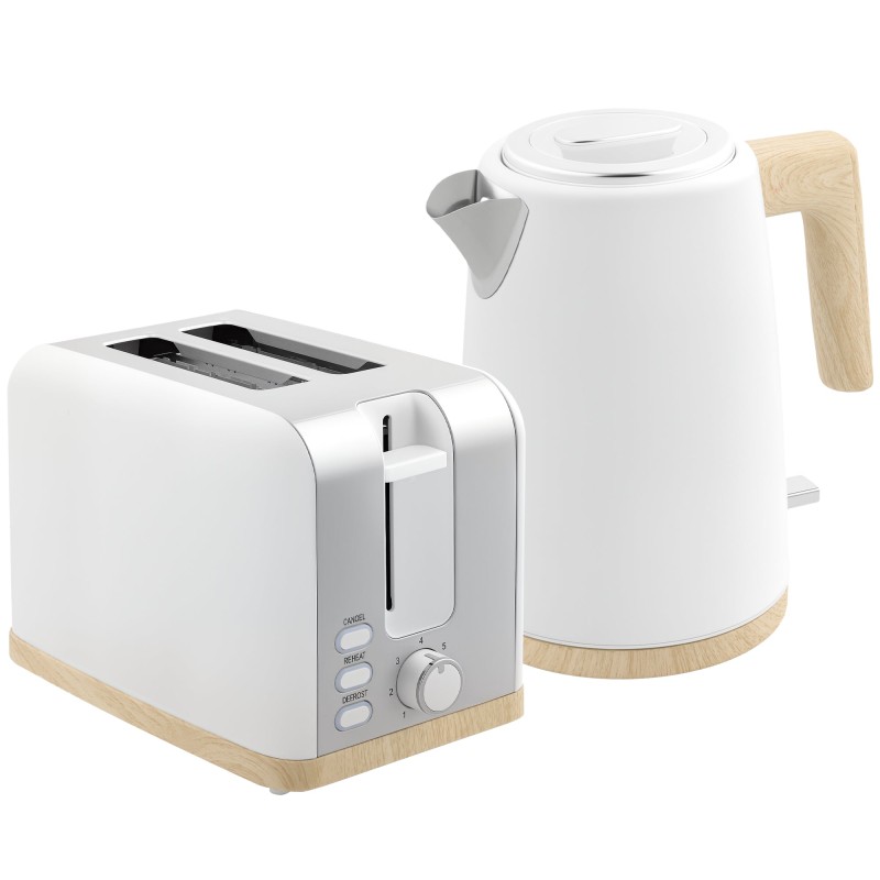 Bouilloire en acier inoxydable HOMCOM & 2-Ensemble grille-pain à tranches — Blanc