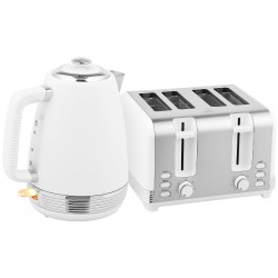 HOMCOM Stainless Steel Panel Kettle and Toaster Set - White