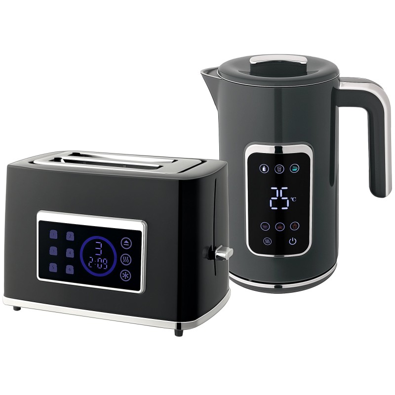 HOMCOM Hervidor de agua con pantalla táctil y juego de tostadora - Gris