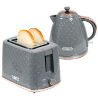 HOMCOM Hervidor & 2-Set de Tostadora de Ranuras | Apagado Automático — Gris