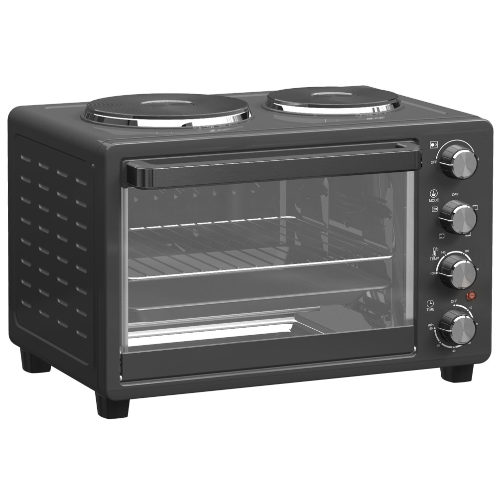 HOMCOM 28L Mini Four avec 2 Plaques Chauffantes | Gril & Cuisson, 2600W