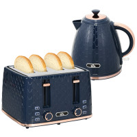 HOMCOM Kettle & 4-Slice Toaster Set | Otter, Crumb Tray — Blue
