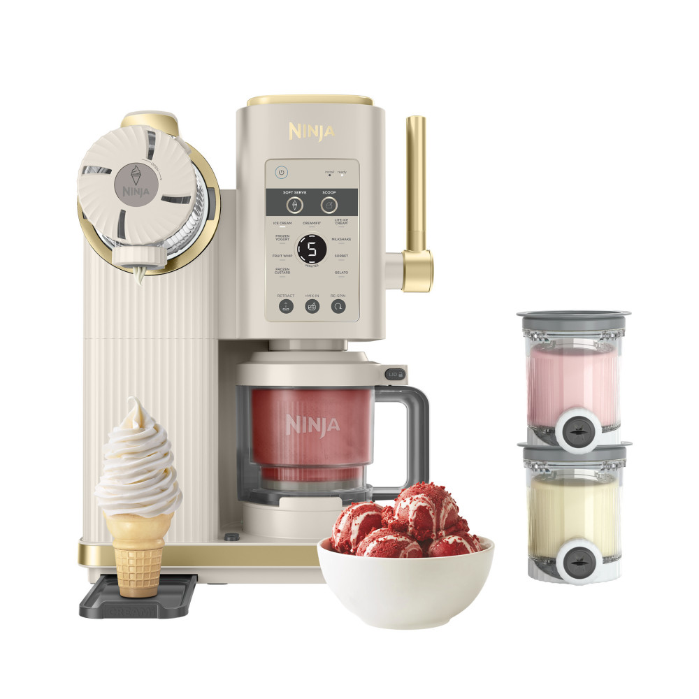 Ninja CREAMi Scoop & Swirl 13-in-1 Ice Cream & Soft Serve Maker NC701UKSTGD – Stone Gold