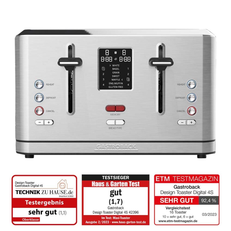 Gastroback 62396 Design Toaster Digital 4-Slice – 7 Browning Programs with Wholemeal & Croissant Presets