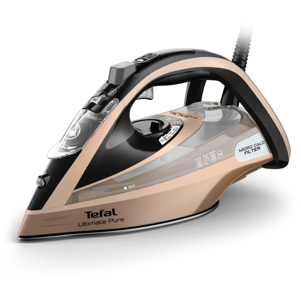 Tefal Ultimate Pure FV9852E0 Bügeleisen Trocken- & Dampfbügeleisen Durilium AirGlide Autoclean Bügelsohle 3200 W Schwarz, Kupfer