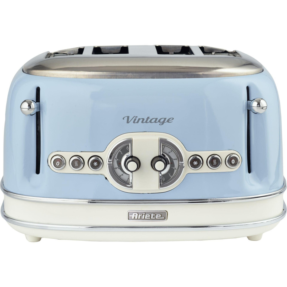 Ariete 156 4 Slice Vintage Toaster, 1600 Watts, 6 Toasting Levels, Stainless Steel Painted in Pastel Blue,