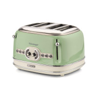 Ariete 156 4 Slice Vintage Toaster, 1600 Watts, 6 Toasting Levels, Stainless Steel Painted in Pastel Green,