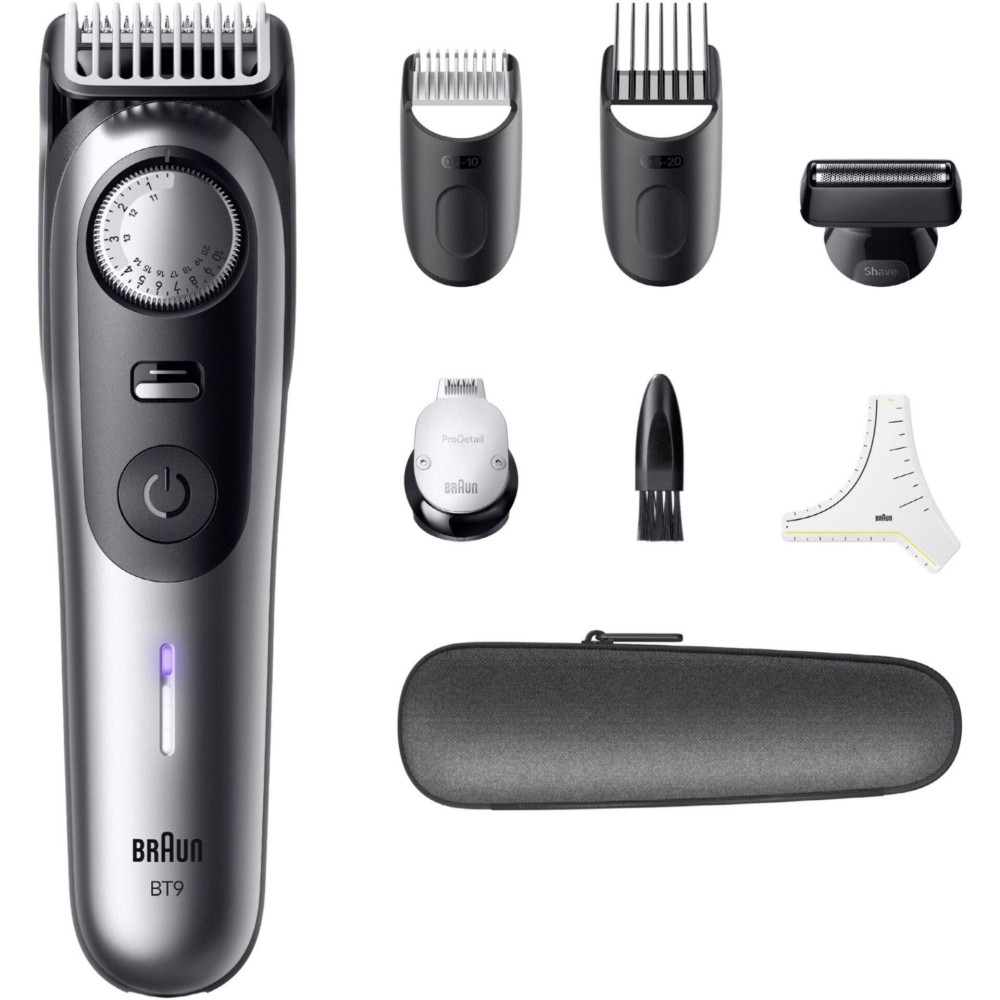 Braun BeardTrimmer 9 BT9520 skäggtrimmer batteri 52 2 cm våt och torr svart, grå
