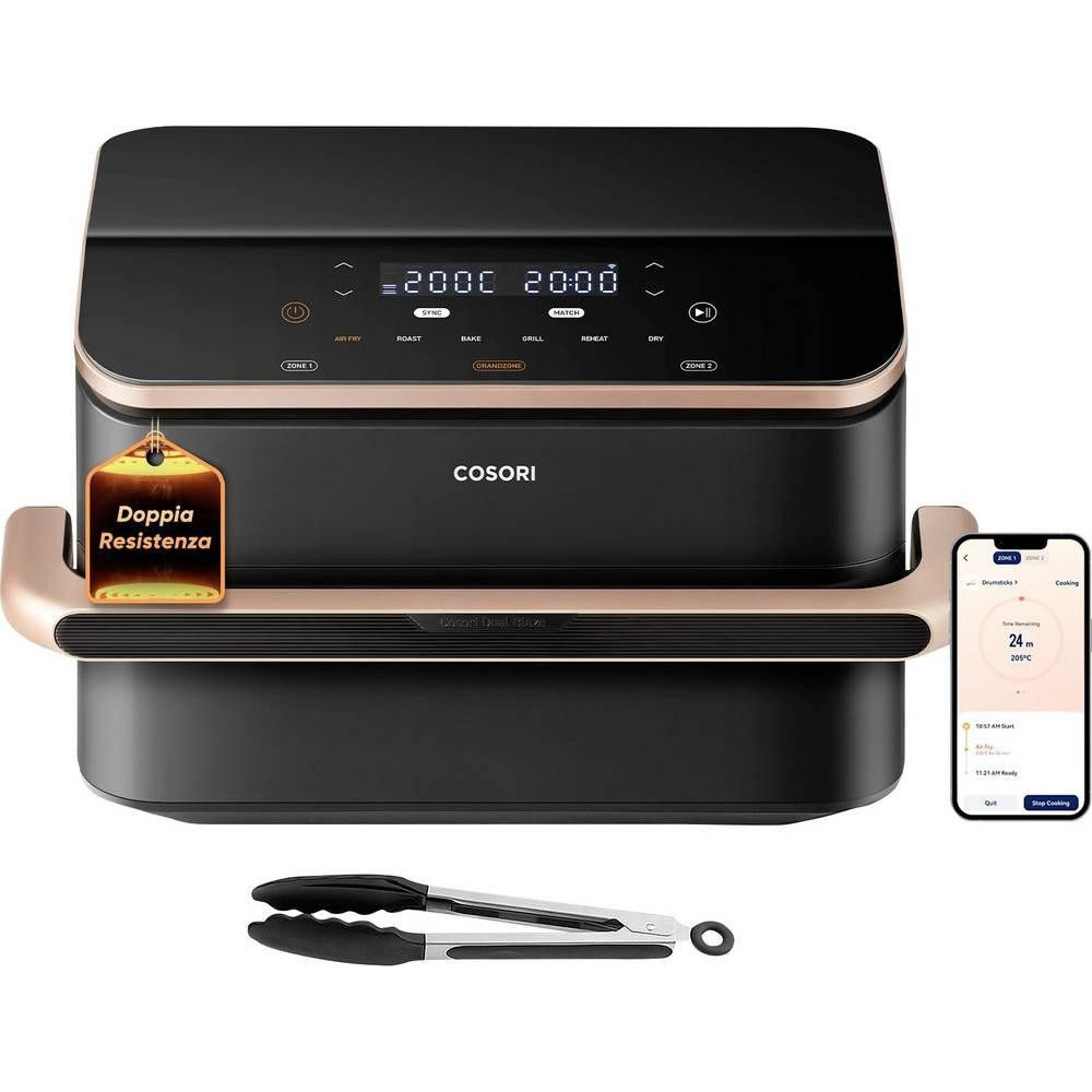 Cosori Dual Blaze Twinfry Chef Edition Double 10 L Stand-alone 2800 W Hot air fryer Dark Grey, Rose gold