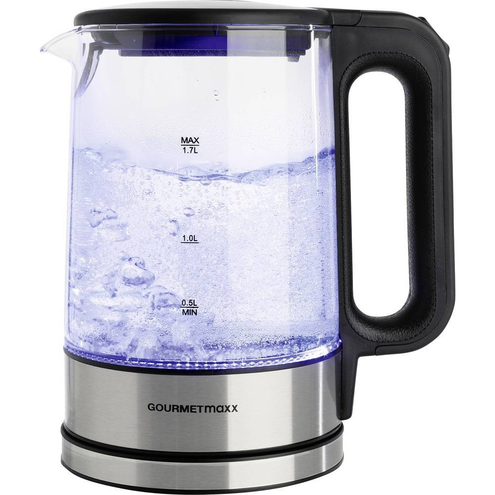 GourmetMaxx 12053 1.7 L LED Glass Kettle - Stainless Steel/Black