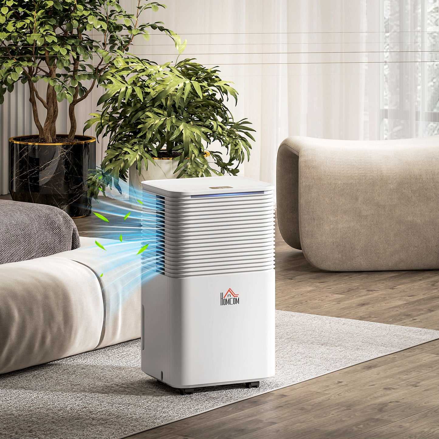 HOMCOM 12L/Day Dehumidifier with 2L Water Tank, Laundry Drying, Automatic Humidity Sensor, Electric Portable Dehumidifier with 24H Timer, 3 Modes for Home Damp, Mould and Condensation