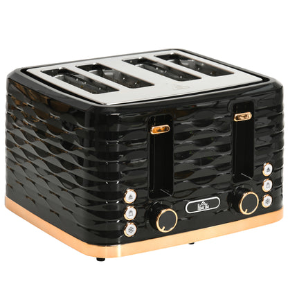 HOMCOM Four-Slice Rippled Toaster - Black