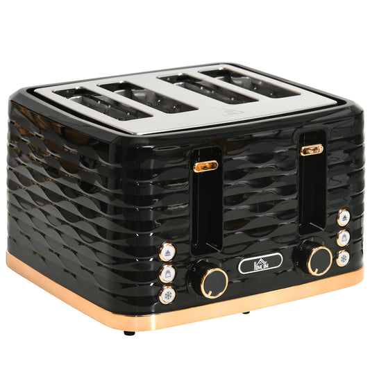 HOMCOM Four-Slice Rippled Toaster - Black