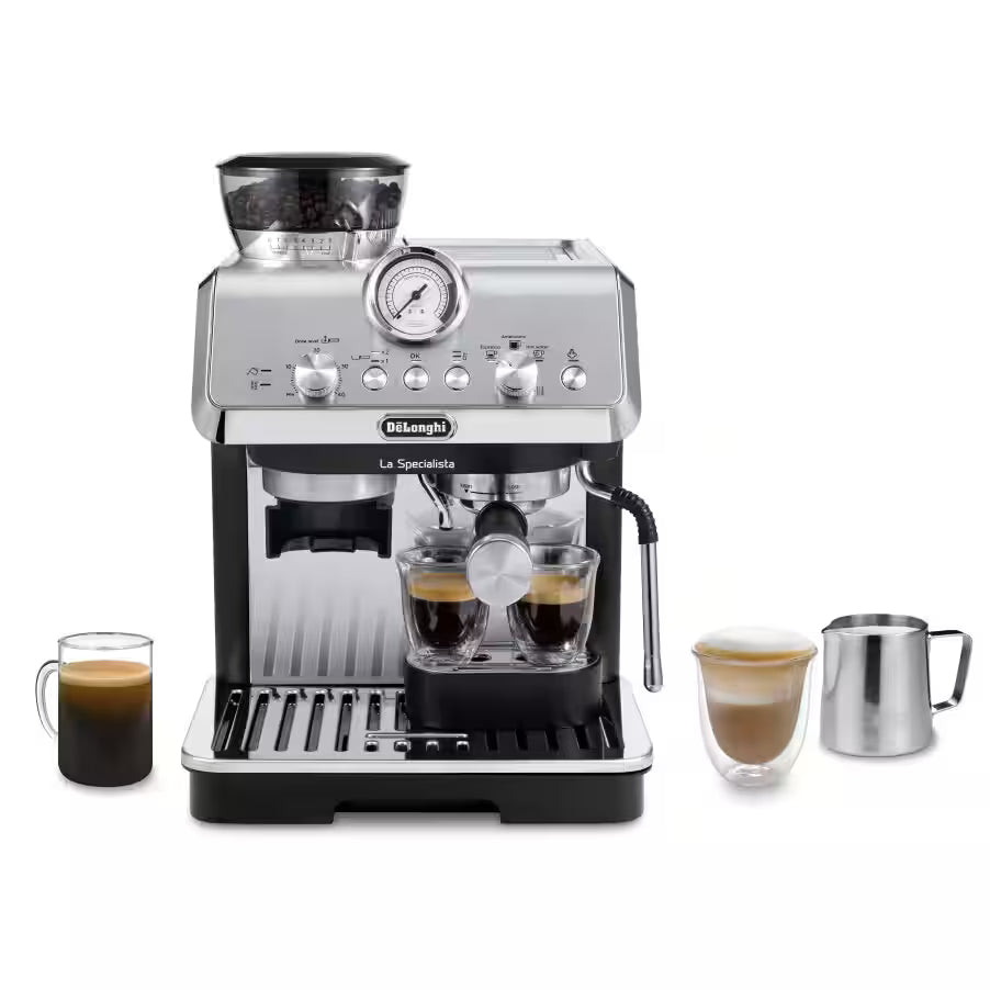 De'Longhi La Specialista Arte EC9155.MB espresso machine in matte black with integrated conical burr grinder and 51mm portafilter