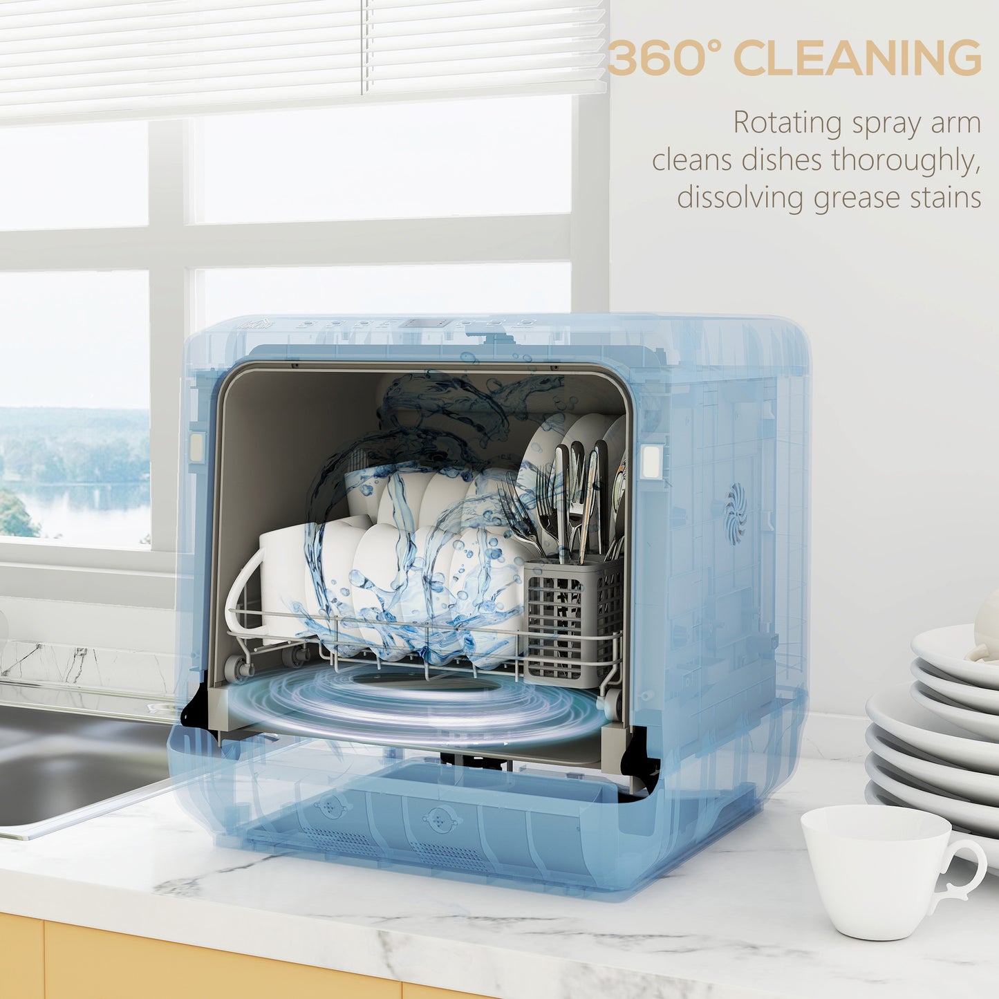HOMCOM 6L Five-Mode Tabletop Dishwasher - White