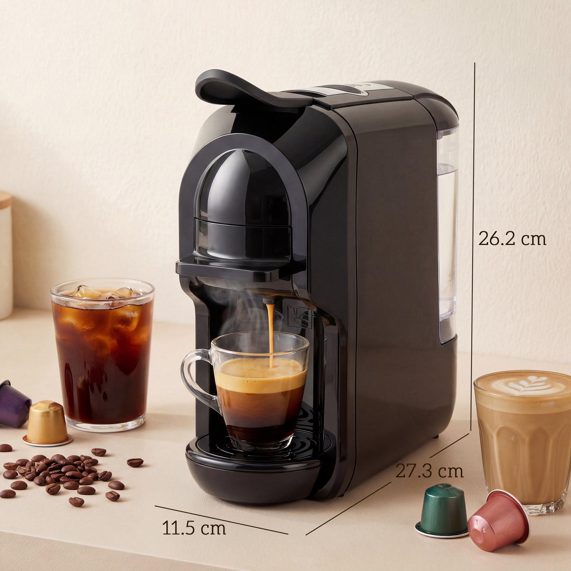 HOMCOM Pod Coffee Machine for Nespresso, Dolce Gusto Capsule & Ground Coffee, Small Semi Automatic Coffee Maker, 19 Bar, 0.6L