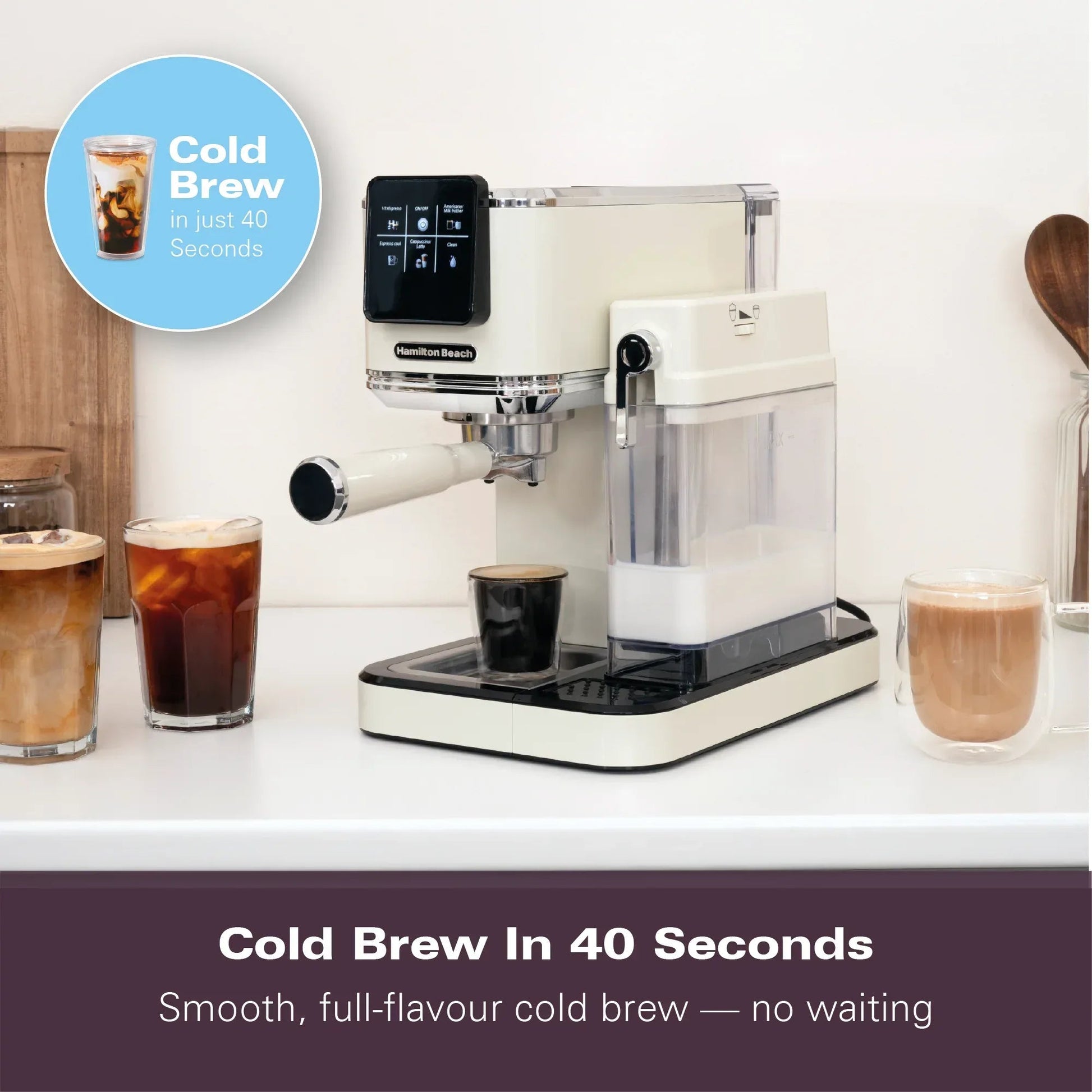 Hamilton Beach BaristaPro+ Touch 8-in-1 Espresso Machine Cream