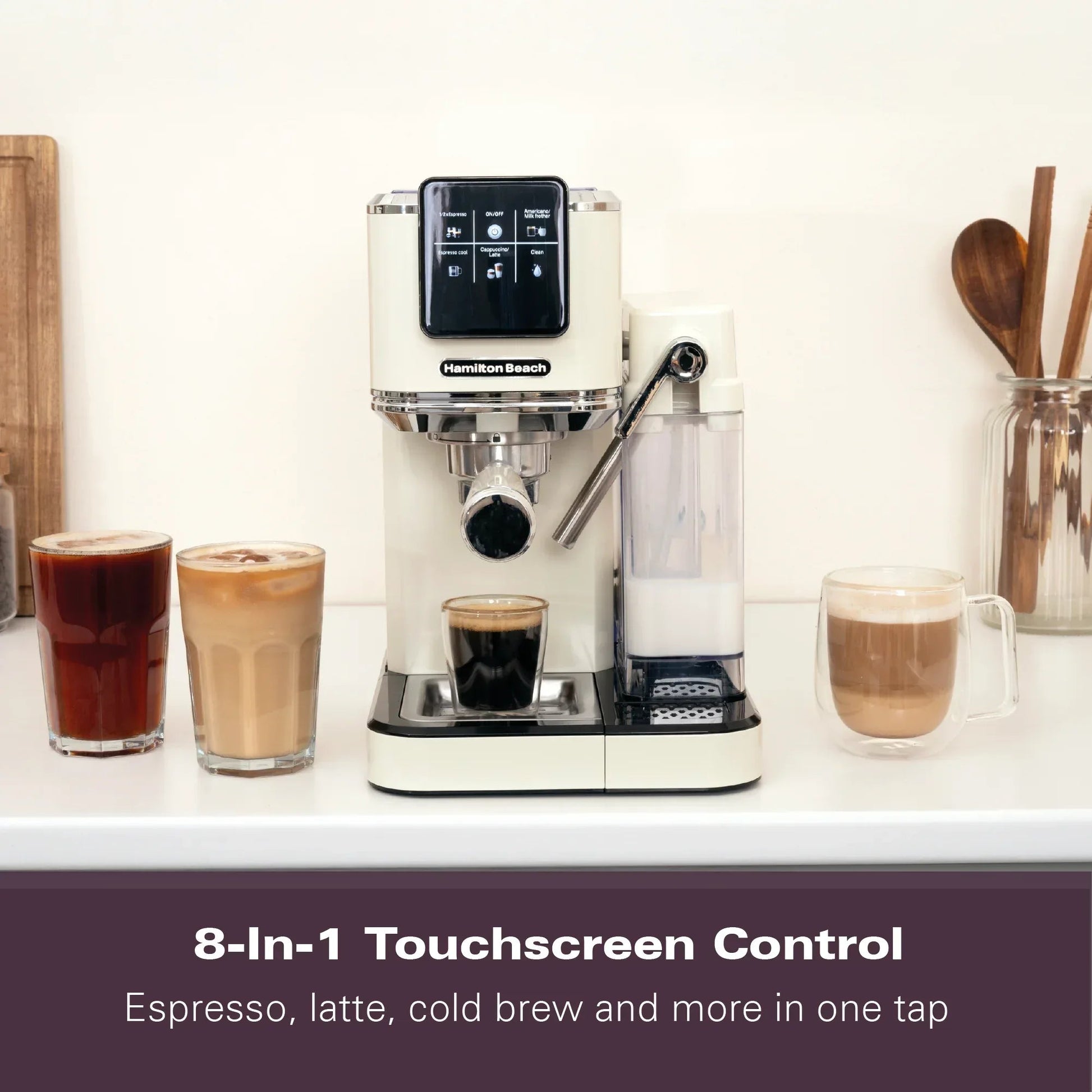 Hamilton Beach BaristaPro+ Touch 8-in-1 Espresso Machine Cream