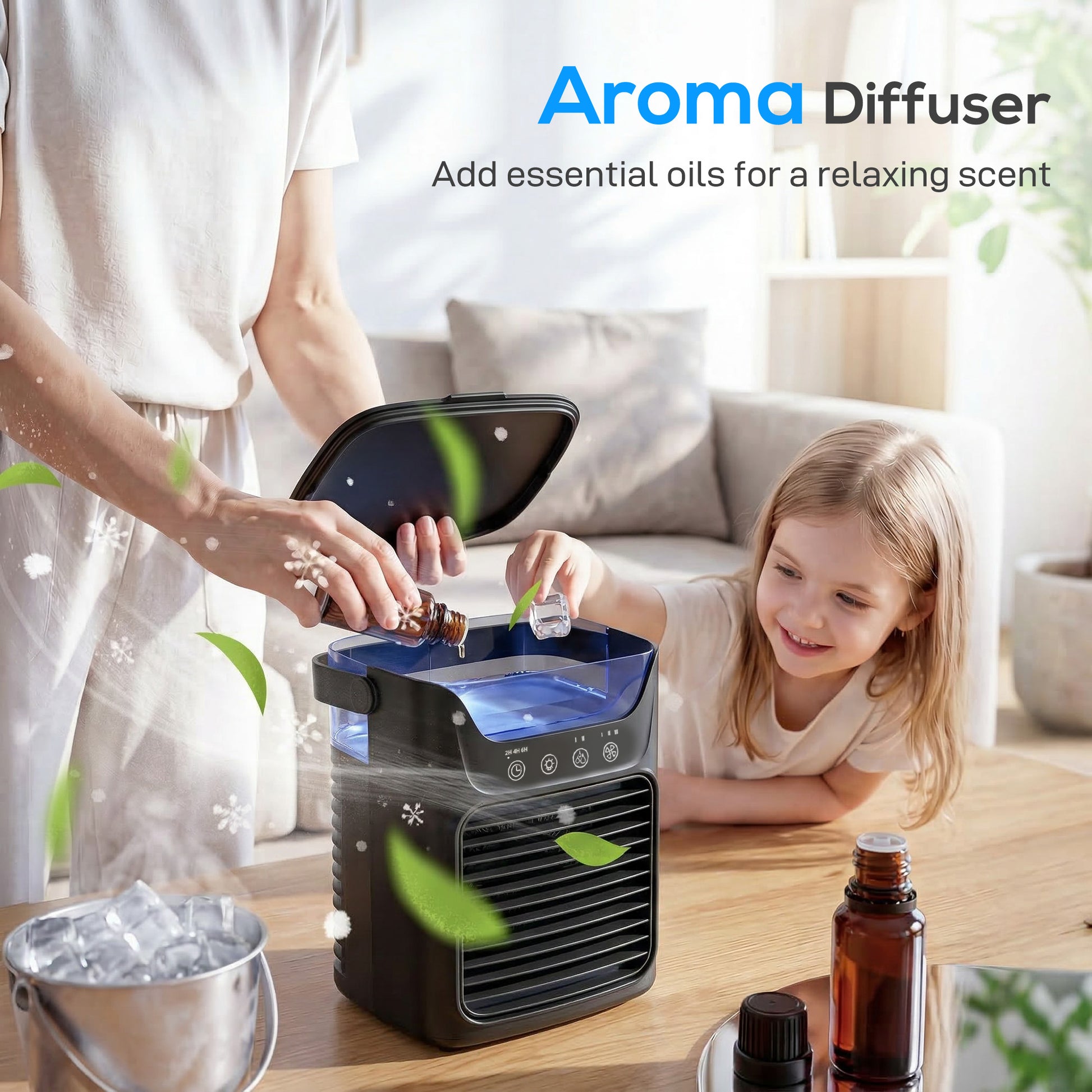 HOMCOM Air Cooler with Adjustable Head, Portable Air Conditioner with 3 Wind Speed, 2 Cool Mist, RGB Light, Black
