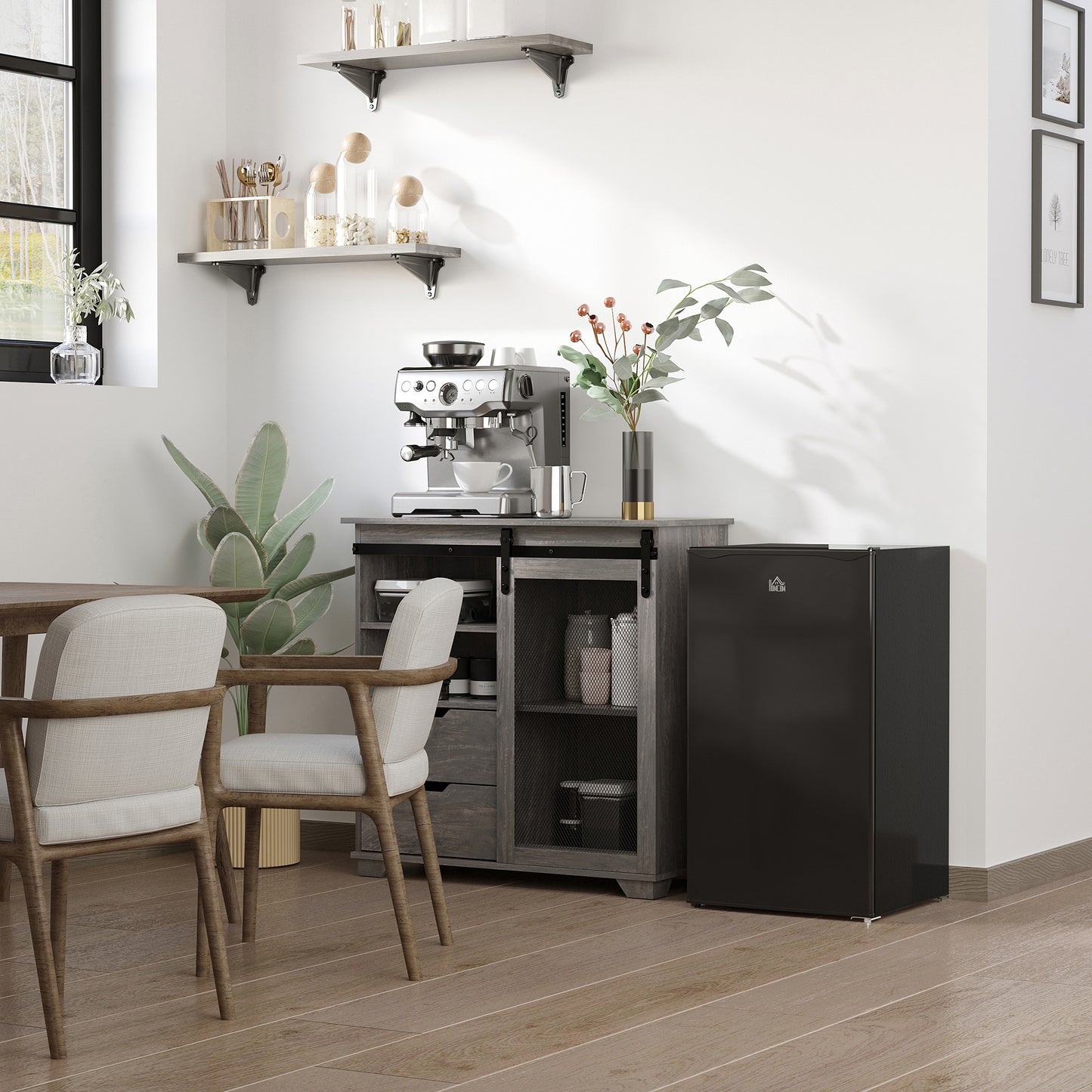 HOMCOM Under Counter Fridge, 91L Small Fridge with Chiller Box, Removable Shelf, Reversible Door, Adjustable Legs, Mini Refrigerator, Black