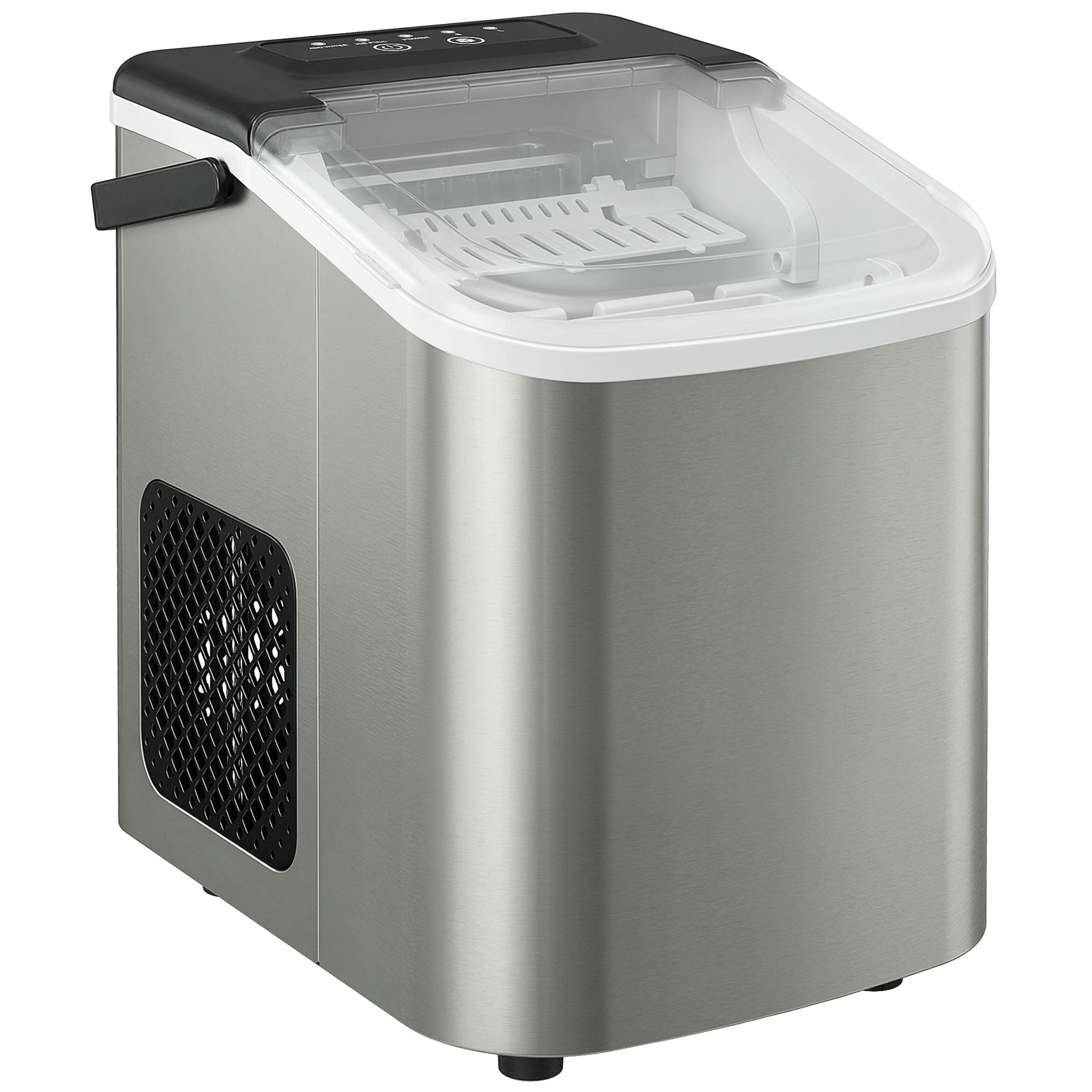 HOMCOM Ice Maker Machine Countertop, 9 Cubes Ready in 7 Mins, 12 KG in 24Hrs, 2 Sizes of Bullet, Self-Cleaning Ice Machine with Portable Handle, Scoop and Basket for Home Kitchen Office RV