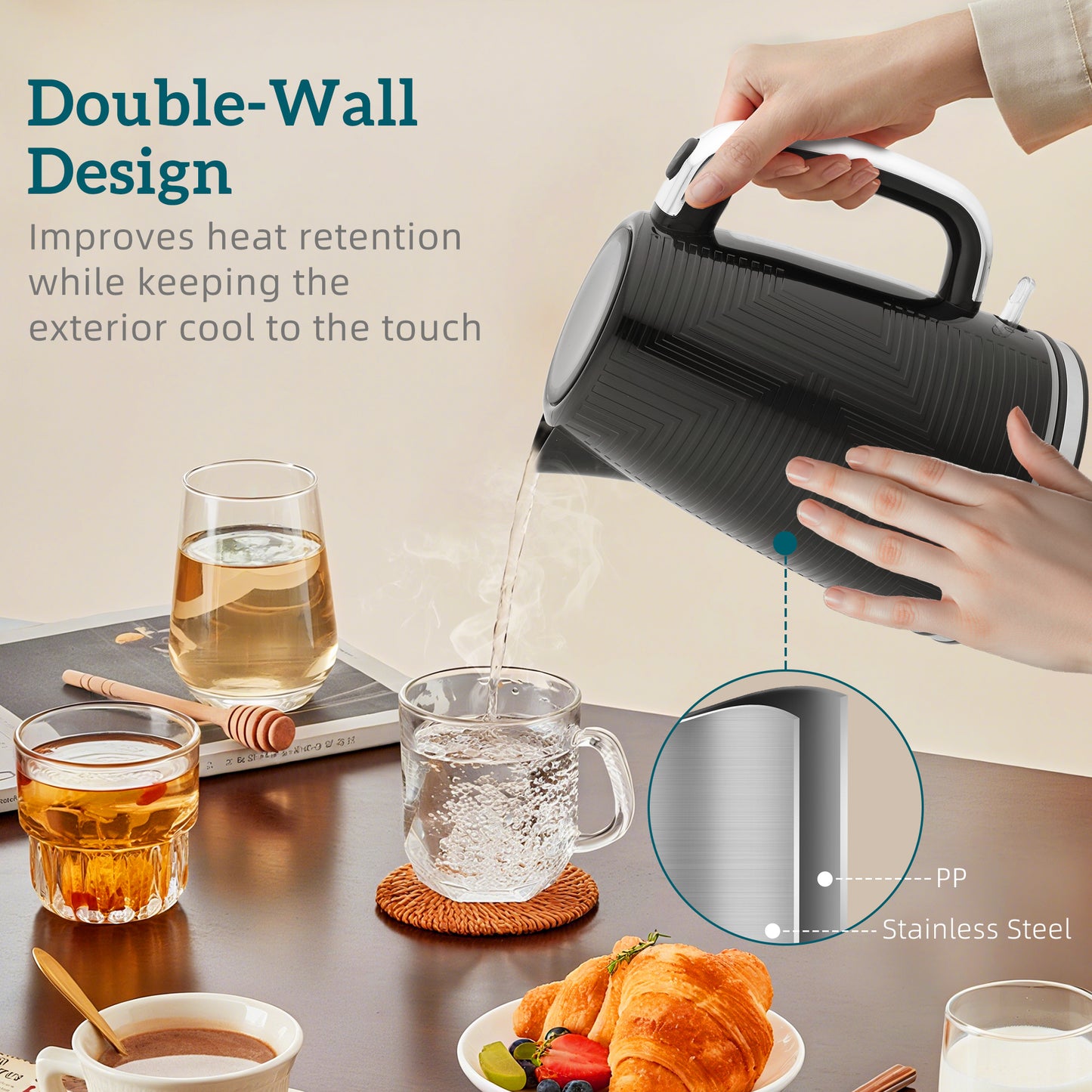 HOMCOM Modern Kettle and Toaster Set - Black