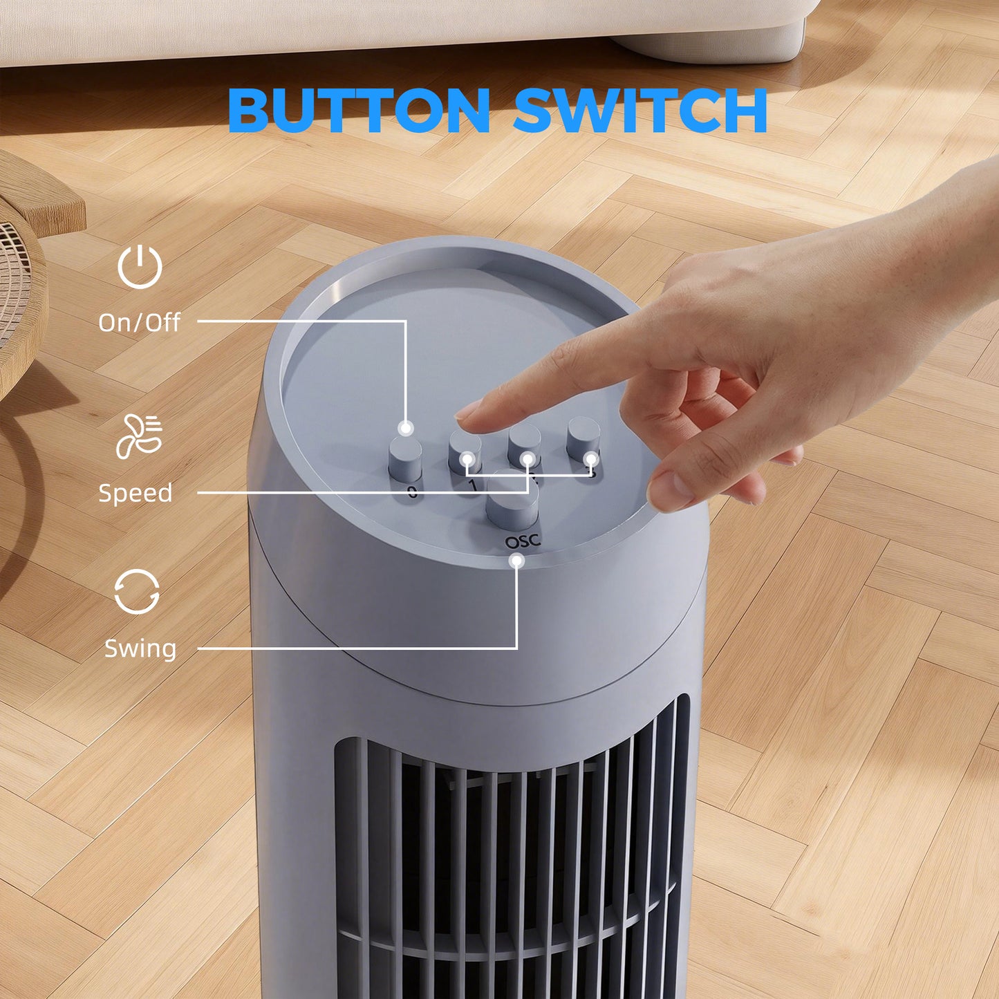 HOMCOM Tower Fan for Bedroom Cooling, 75cm Electric 70° Oscillating with 3 Speed Settings, Standing Floor Fan, Grey